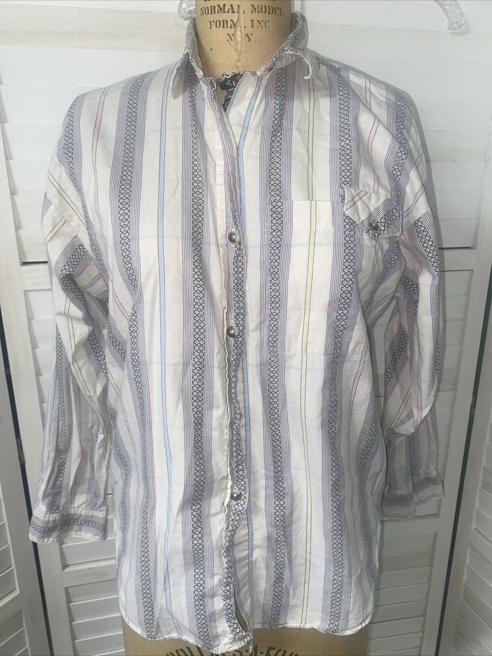 Jessica Scott Vintage Ladies Button Front Long Sleeve Shirt Striped Sz 10 Medium
